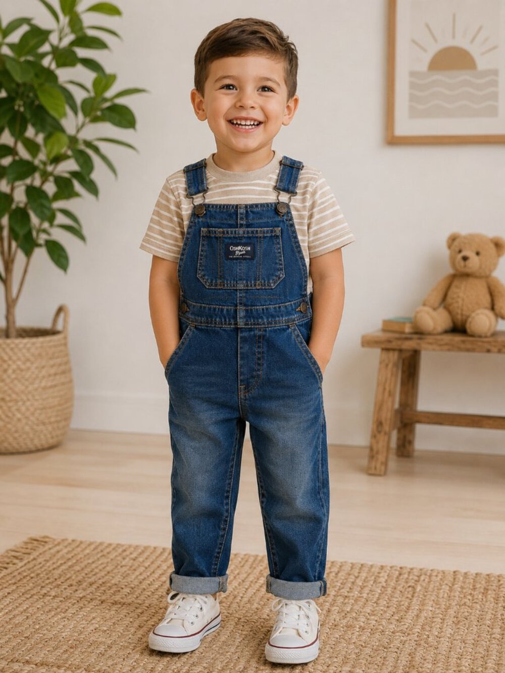 OshKosh B'Gosh Toddler Denim Overalls Dark Wash Baby Boy Jean Overalls 3T - Picture 2 of 3